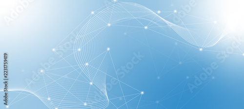 Abstract tech network connection with dots lines and wave. abstract blue background with stars