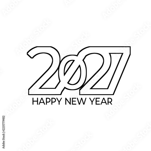 Happy new year 2027 overlapping typography. Modern geometric black double line text isolated on white background. Flat vector illustration for minimalist holiday greeting cards and calendar design.