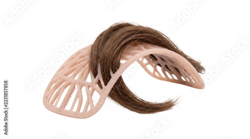 Obraz na plátně Hairbrush with brown hair strand on a transparent background