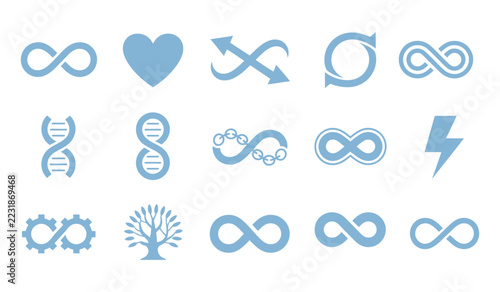 Infinity and loop symbols set for concept graphics and continuous line design.