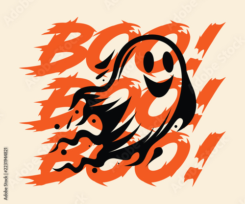 Fotografie Halloween ghost spooky boo text vector background illustration