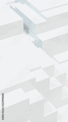 Vertical video: Initial camera sweeping across white grid, showing steps and blue channels for plan