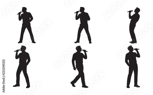 Singer Silhouette Vector Collection, Male and Female Vocalists Performing with Microphones