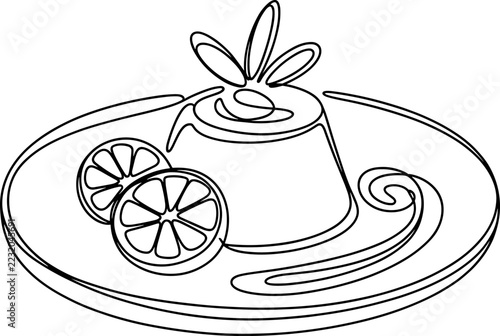 Lemon dessert with mint garnish on decorative plate on white background.