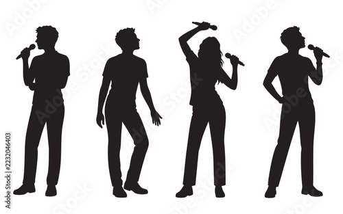 Singer Silhouette Vector Collection, Male and Female Vocalists Performing with Microphones
