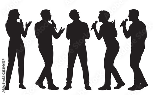 Singer Silhouette Vector Collection, Male and Female Vocalists Performing with Microphones