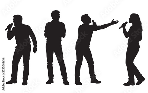 Singer Silhouette Vector Collection, Male and Female Vocalists Performing with Microphones