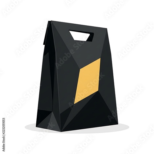 Modern geometric paper shopping bag with yellow accent transparent background