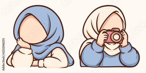 Cute Chibi Hijab Girl Taking Photos with a Camera