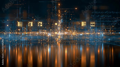 Night city lights shimmer across the water as buildings glow along the waterfront