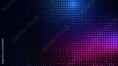 Blue and pink LED light patterns shift across a dark digital display during an abstract light show