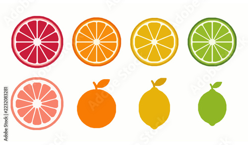 Geometric Citrus Slice Vector Icons Orange Lemon Lime Grapefruit Pomelo Collection