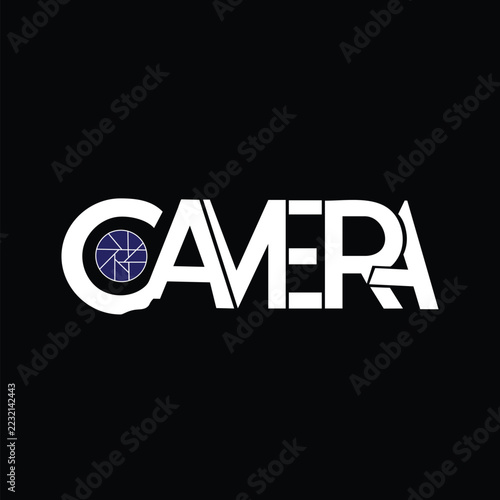 camera logo design with aperture shutter icon