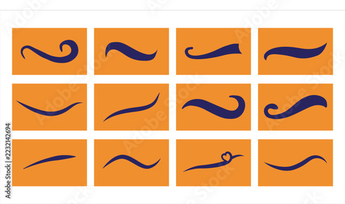 set of 12 swish swash doodles ,curly line ,heart swirls dividers for logo and typography