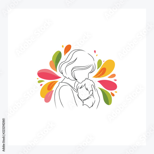 Mother Holding Baby Vector Illustration for Happy Mother's Day Design