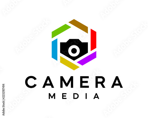 A logo featuring a camera and a media or collection icon.