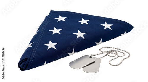 Fotografie Folded American Flag and Military Dog Tags with No Background, Transparent PNG
P