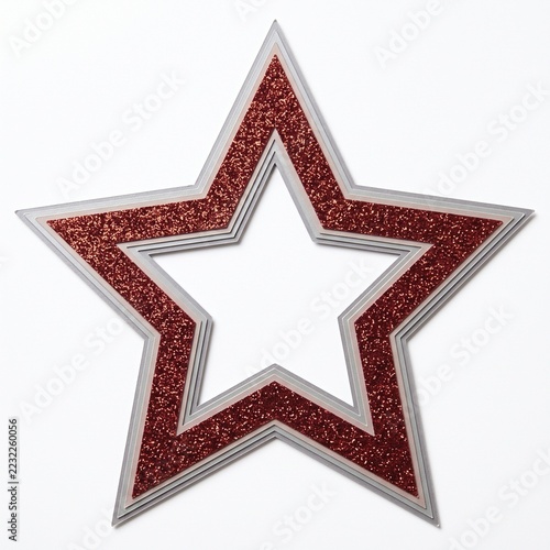 Red Copper Glitter Star Outline with Silver Gray Layered Borders.