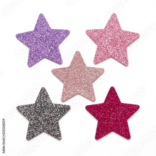 Five Colorful Glitter Stars in Purple Pink Rose Gold Silver.