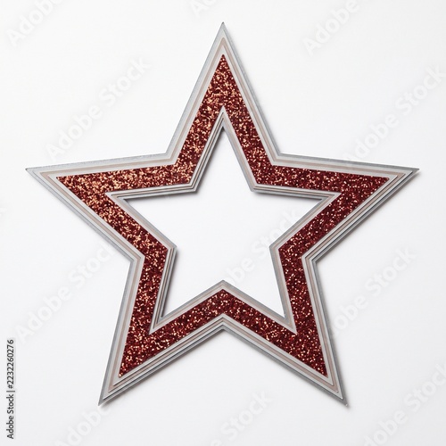 Red Copper Glitter Star Outline with Silver Gray Layered Borders.