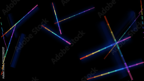 Neon light beams intersecting on dark background