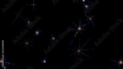 Colorful light flares with rainbow diffraction rays on a deep black background
