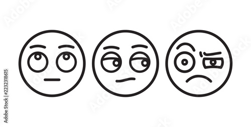 Fotografie A set of three hand drawn oval faces showing different expressions of confusion