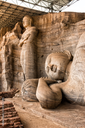 Ancient Stone Buddha Statues Carved into Rock at Gal Vihara  in Polonnaruwa