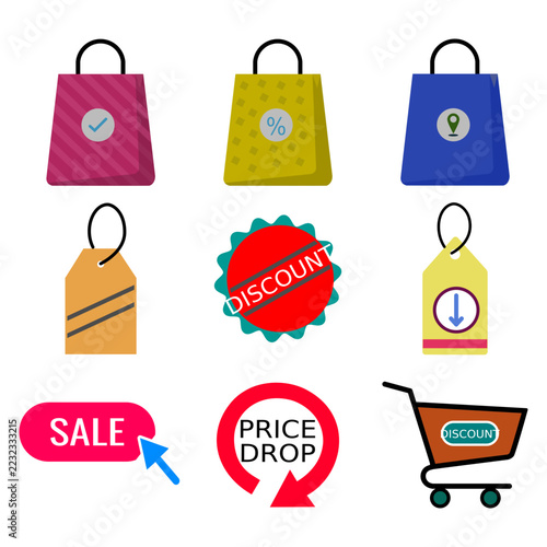 Shopping bags and discount labels isolated on transparent background