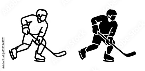 Photography Hockey player silhouettes set with stick and puck for sport and game design