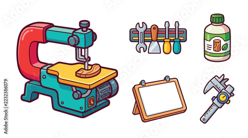 Hand Tools and Workshop Equipment Set Isolated Vector Illustration