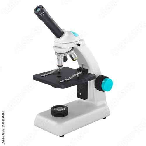 Obraz na plátně Monocular optical microscope with objective lenses and adjustable focus knobs