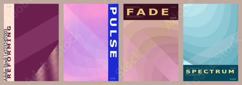 Modern graphic design posters set containing abstract geometric patterns vibrant color gradients and typography elements. Creative layout collection for branding exhibition and art events