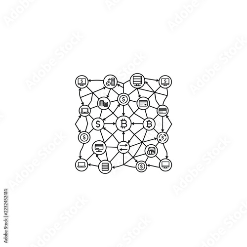 Blockchain network with bitcoin and dollar icons