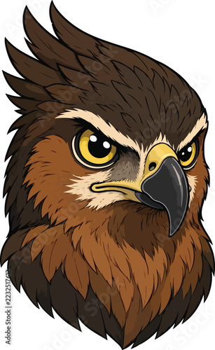 Kawaii Eagle Head Vector Illustration with Sharp Eyes and Detailed Feathers