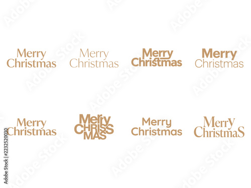 Merry Christmas elegant minimalist typography lettering vector set with neutral beige serif fonts, stacked wordmarks, and modern clean text on white background