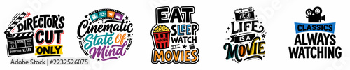 Obraz na plátně A collection of movie-themed typography designs and illustrations including quotes like Director's Cut Only and Life is a Movie for film enthusiasts