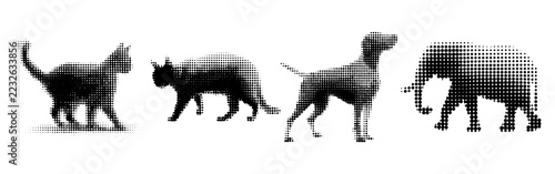 Photography Animals halftone silhouette set isolated transparent background black cat dog el