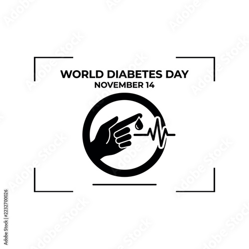 World Diabetes Day Blood Sugar Test & Heartbeat Silhouette