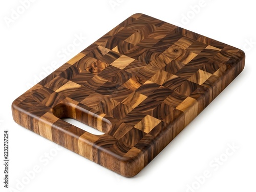 High Quality Rectangle End Grain Wooden Cutting Board with Handle Isolated on White Background