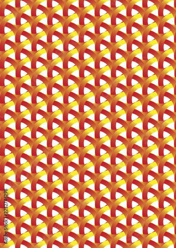 Fotografie Abstract geometric background with repetitive interwoven red and yellow ribbon p