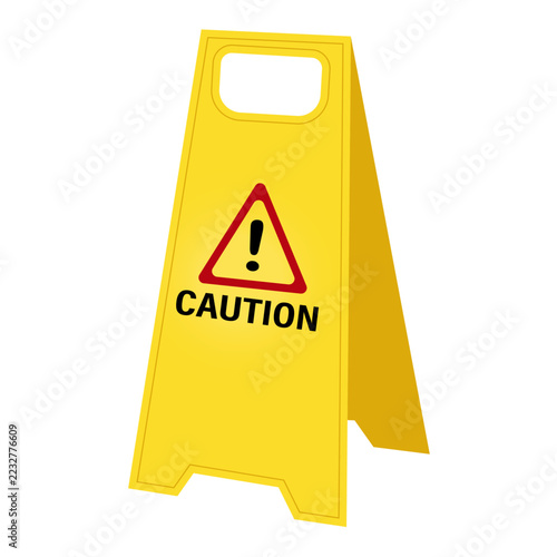 Yellow caution safety cone sign for hazard warning, traffic control, and workplace safety