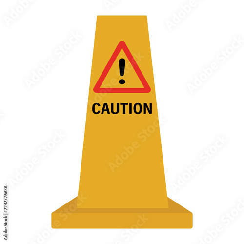 Yellow caution safety cone sign for hazard warning, traffic control, and workplace safety