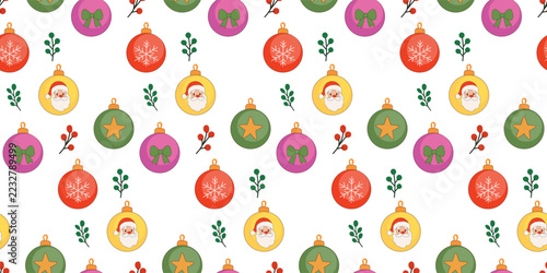 Christmas Wrapping Glass Ball Seamless Pattern. Funny Cartoon Retro Toy Element Textile Print. New Year Spruce Tree Ornament Fabric Art. Family Celebration Party Xmas Gift Wrap Paper