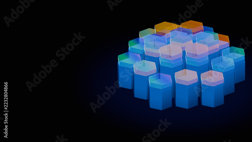 Isometric Hexagonal Honeycomb Cellular Data Network Prism Array