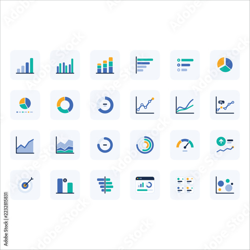Business Data Analytics Charts and Graphs Icons Set