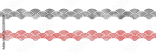 Obraz na plátně Traditional Japanese seigaiha wave seamless pattern border in gray and red, feat