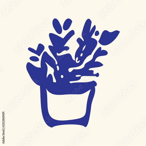 Abstract Potted Plant Garden Houseplant Hand Drawn Illustration