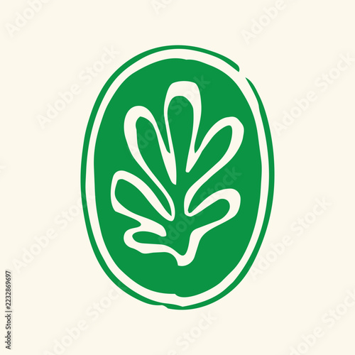 Abstract Botanical Leaf Oval Frame Hand Drawn Illustration