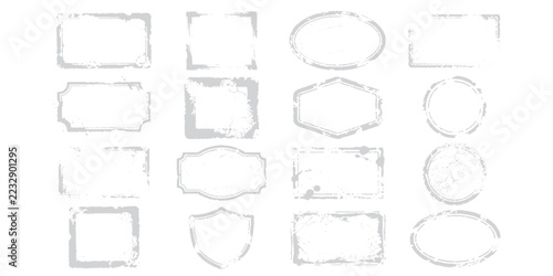 A collection of vintage-style empty labels and frames, exhibiting a distressed and weathered texture, ready for creative customization.